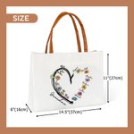 Personalized Heart Watercolor Birth Flower Canvas Tote Bag with 1-6 Kid Names and Leather Handle Birthday Mother's Day Gift for Mom Grandma