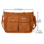 Personalized Leisure Corduroy Zipper Crossbody Tote Bag with Embroidered Name and Multiple Pockets Travel Accessories Birthday Gift for Family Friends