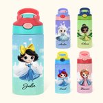 Personalized Cartoon Princess Castle 12 oz Kids Insulated Water Bottle with Handle and Silicone Straw Birthday Gift for Girls