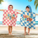 Personalisierte Cousin Crew Schachbrettmuster Spirale Strahl weiche schnell trocknende Kind Hooded Strandtuch mit Namen Sommer wesentliche Geburtstagsgeschenk für Kinder
