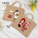 Personalizzato Natale personaggio dei cartoni animati riutilizzabile nome alce pupazzo di neve borsa di iuta con iniziale Natale regalo di compleanno per la famiglia amico