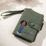 Personalizada Prom Reina Nacimiento Flor Nombre de cuero Cartera con tarjetero y pulsera Pulsera Cumpleaños Graduación Regalo para Mujeres Niñas
