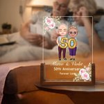 Personalized Cartoon Couple Character LED Night Light with Names and Wooden Base Home Decor Anniversary Valentine's Day Gift for Couple