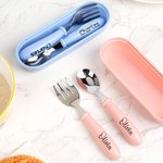 Personalised Macaron Colour Food-Grade Stainless Steel Name Spoon Fork  2 Pcs Cutlery Set with Case Birthday Back to School Gift for Toddler Kid