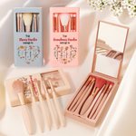 Personalized 1-12 Birth Flowers Names Makeup Brush Box Set with 5 Pcs Brushes and Mirror Travel Accessories Mother's Day Gift for Mom Grandma