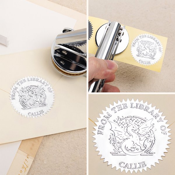 Personalised Dragon Ex Libris From The Library of Embosser Stamp with Text Birthday Gift for Books Lover Reader
