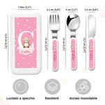 Set di posate personalizzato con nome e animali in stile cartone animato in acciaio inossidabile regalo di compleanno sicuro per bambini