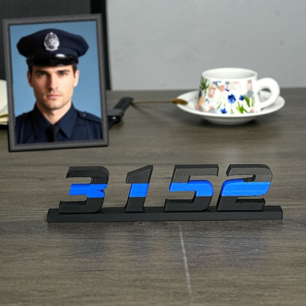 Personalized 3D Printed Blue Line Number Name Plate Desk Decor Birthday Appreciation Retirement Gift for Policeman Law Enforcement Officer