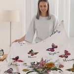 Personalized 1-10 Birth Flower Butterfly Garden Soft Throw Blanket with Nickname and Names Birthday Mother's Day Gift for Mom Grandma Family