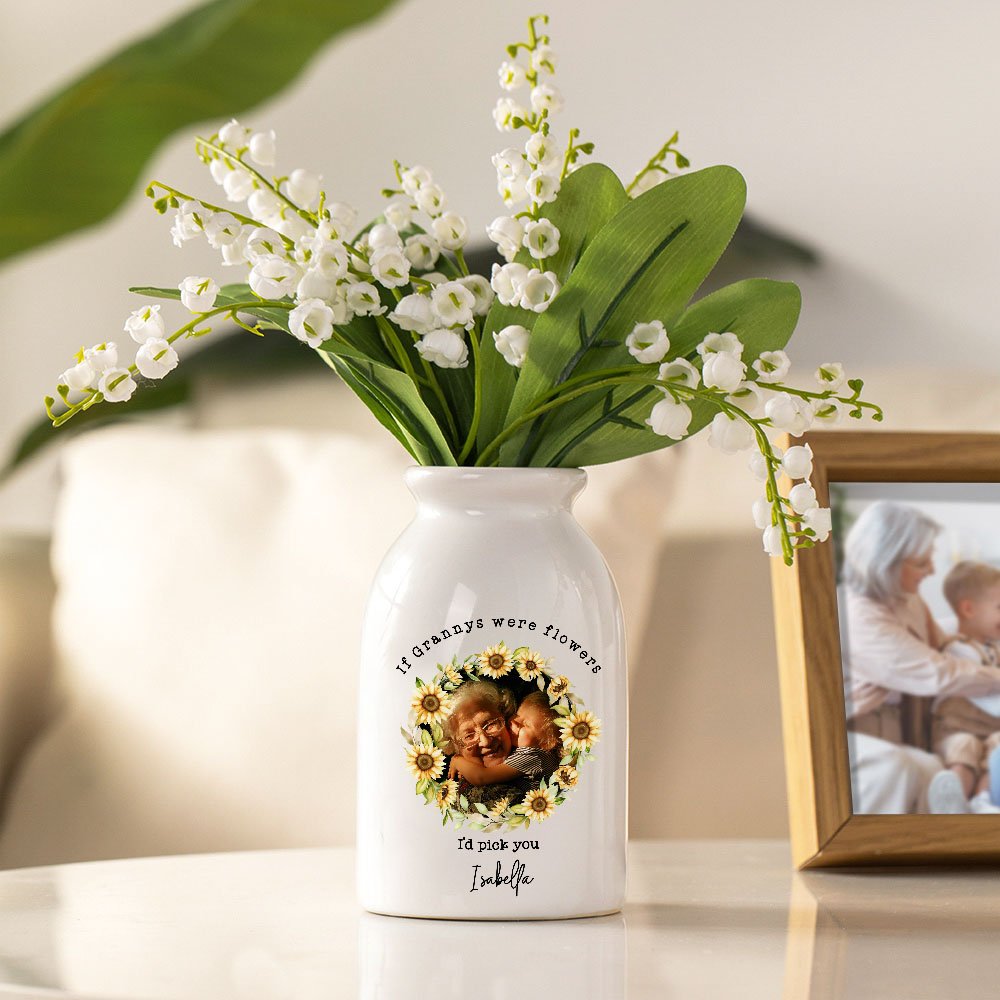 Corona de flores personalizada Foto florero de cerámica con el nombre y el título Decoración del hogar Día de la Madre Cumpleaños Regalo para Mamá Abuela Familia 2