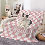 Personalized Multicolor Plaid Soft Throw Blanket with Dog Cat Photo and Name Home Decor Birthday Gift for Pet Owners Lovers