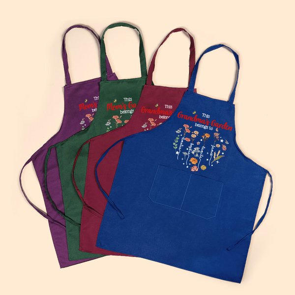 Tablier personnalisé avec nom et poche pour le jardin de la maman 1-12 Fleurs de naissance Cadeau d'anniversaire de la fête des mères pour mère grand-mère