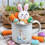 Personalisierter Frohe Ostern Peter Hase 355 ml Emaille Becher mit Namen Ei Blume Muster Ostern Party Geburtstag Geschenk für Kinder Familie