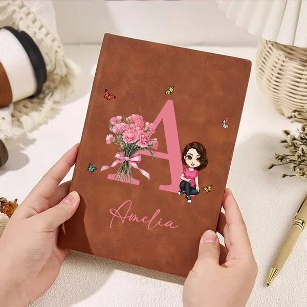 Taccuino A5/A6 in pelle PU personalizzato con personaggio fiore di nascita nome e iniziale kit scolastico regalo di compleanno per amici o famiglia