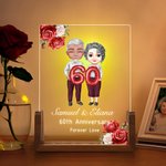 Personalized Cartoon Couple Character LED Night Light with Names and Wooden Base Home Decor Anniversary Valentine's Day Gift for Couple