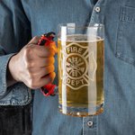Personalized Firefighter Silhouette Axe Design Name Badge Numbered Beer Mug with Handle Birthday Fire Station Party Appreciation Gift for Firefighters