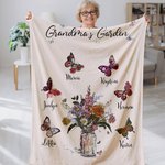 Personalized 1-10 Birth Flower Butterfly Garden Soft Throw Blanket with Nickname and Names Birthday Mother's Day Gift for Mom Grandma Family