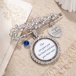 Personalized Bling Rhinestone Pearl Something Blue Engraved Bouquet Charm Pin Brooch with Photo Disc and Heart Charm Wedding Memorial Gift for Bride