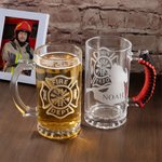 Personalized Firefighter Silhouette Axe Design Name Badge Numbered Beer Mug with Handle Birthday Fire Station Party Appreciation Gift for Firefighters