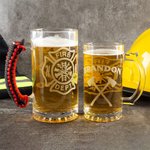 Personalized Firefighter Silhouette Axe Design Name Badge Numbered Beer Mug with Handle Birthday Fire Station Party Appreciation Gift for Firefighters