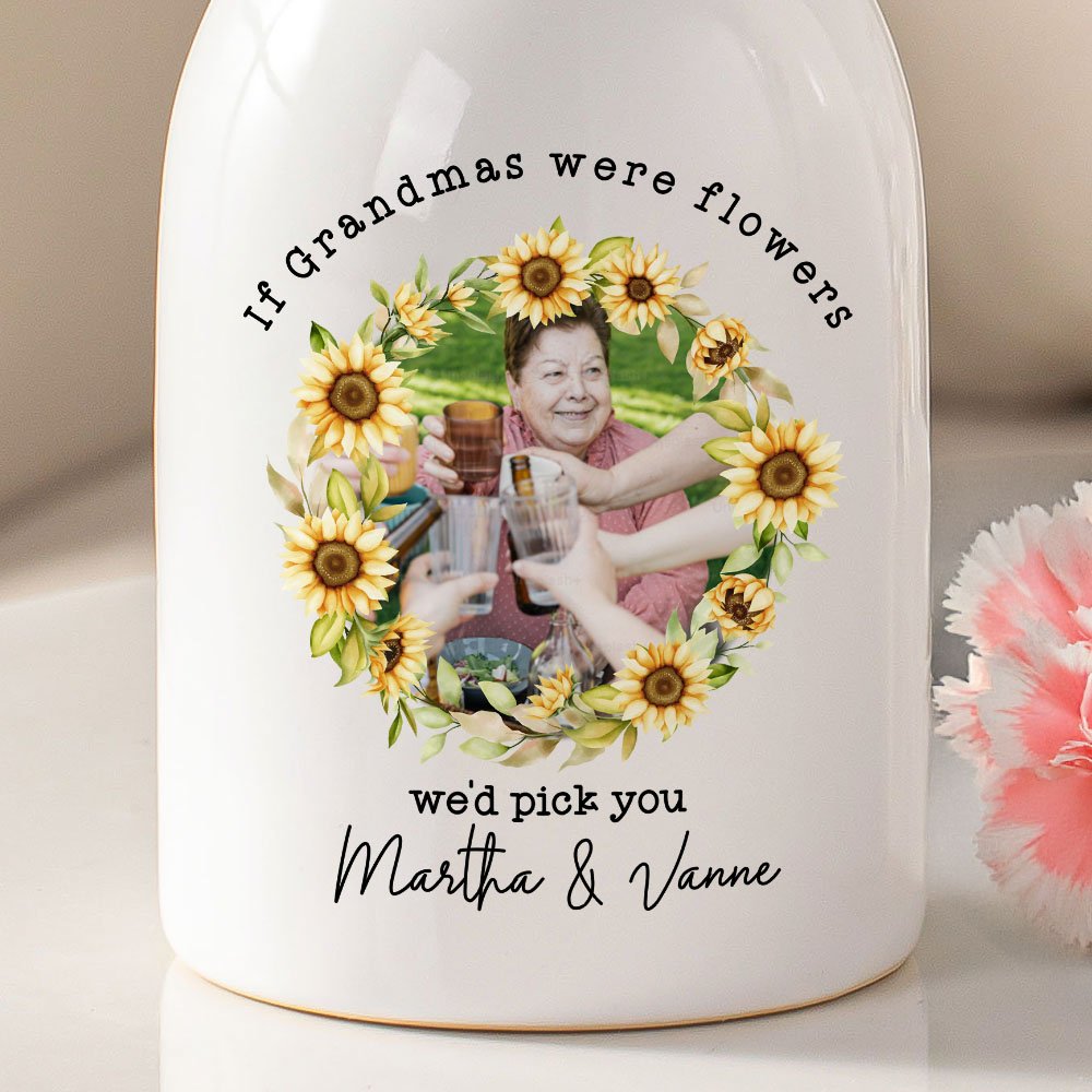 Corona de flores personalizada Foto florero de cerámica con el nombre y el título Decoración del hogar Día de la Madre Cumpleaños Regalo para Mamá Abuela Familia 5