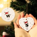 Personalized Christmas Hat Antlers Design Ceramic Ornament with Letter and Name Tree Hanging Home Decoration Christmas Gift for Family Friends
