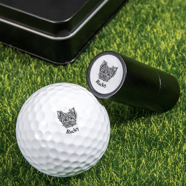 Sello automático personalizado para bola de golf con retrato de perro, gato, mascota, caja metálica y nombre Regalo de cumpleaños para jugadores de golf y amantes de las mascotas