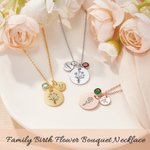 Collar Colgante Personalizado Disco Flor de Nacimiento Piedra de Nacimiento con Nombre Grabado Dainty Jewelry Mother's Day Birthday Gift for Her