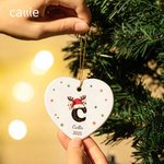 Personalized Christmas Hat Antlers Design Ceramic Ornament with Letter and Name Tree Hanging Home Decoration Christmas Gift for Family Friends