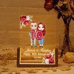 Personalized Cartoon Couple Character LED Night Light with Names and Wooden Base Home Decor Anniversary Valentine's Day Gift for Couple