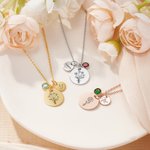 Collar Colgante Personalizado Disco Flor de Nacimiento Piedra de Nacimiento con Nombre Grabado Dainty Jewelry Mother's Day Birthday Gift for Her