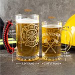 Personalized Firefighter Silhouette Axe Design Name Badge Numbered Beer Mug with Handle Birthday Fire Station Party Appreciation Gift for Firefighters