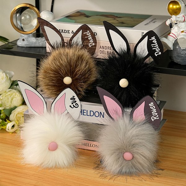 Personalised Cute Pom Pom Gnome Bunny with Wooden Ear and Name Easter Party Home Decor Birthday Gift for Kids Family
