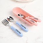 Personalised Macaron Colour Food-Grade Stainless Steel Name Spoon Fork  2 Pcs Cutlery Set with Case Birthday Back to School Gift for Toddler Kid