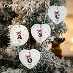 Personalized Christmas Hat Antlers Design Ceramic Ornament with Letter and Name Tree Hanging Home Decoration Christmas Gift for Family Friends