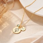 Collar Colgante Personalizado Disco Flor de Nacimiento Piedra de Nacimiento con Nombre Grabado Dainty Jewelry Mother's Day Birthday Gift for Her