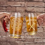 Personalized Firefighter Silhouette Axe Design Name Badge Numbered Beer Mug with Handle Birthday Fire Station Party Appreciation Gift for Firefighters