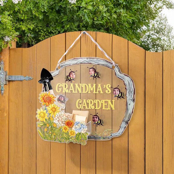 Personalised 1-8 Bee Avatar Grandma's Garden Acrylic Sign with Plant Tags and Names Mother's Day Gardening Gift for Grandma