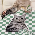 Personalized Multicolor Plaid Soft Throw Blanket with Dog Cat Photo and Name Home Decor Birthday Gift for Pet Owners Lovers