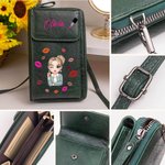 Gepersonaliseerde PU Leren Telefoon Schoudertas met Kusmond Cartoon Mode Meisje en Naam Crossbody Tas Portemonnee Verjaardag Cadeau voor Vrouwen