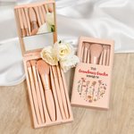 Personalized 1-12 Birth Flowers Names Makeup Brush Box Set with 5 Pcs Brushes and Mirror Travel Accessories Mother's Day Gift for Mom Grandma