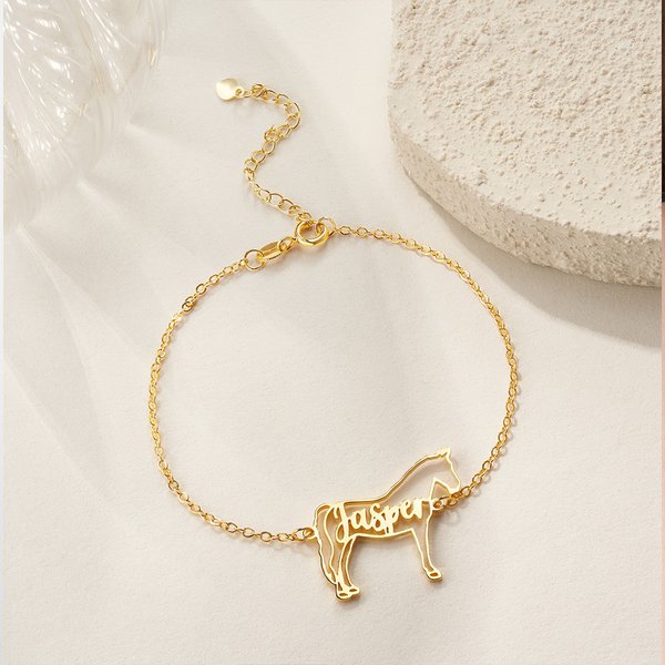 Personalizzato cavallo Silhouette nome braccialetto Dainty gioielli equitazione regalo di compleanno per l'amante del cavallo