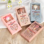 Personalized 1-12 Birth Flowers Names Makeup Brush Box Set with 5 Pcs Brushes and Mirror Travel Accessories Mother's Day Gift for Mom Grandma