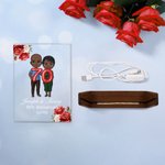 Personalized Cartoon Couple Character LED Night Light with Names and Wooden Base Home Decor Anniversary Valentine's Day Gift for Couple