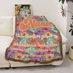 Personalized Colorful Bohemia Retro Flower Design Soft Throw Blanket with Name and Tassels Home Decor Mother's Day Birthday Gift for Mom Grandma