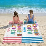 Personalized Multicolour Cute Monster Cousin Crew Oversized Quick Dry Beach Towel with Name Summer Travel Essential Pool Party Gift for Kids Family