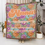 Personalized Colorful Bohemia Retro Flower Design Soft Throw Blanket with Name and Tassels Home Decor Mother's Day Birthday Gift for Mom Grandma