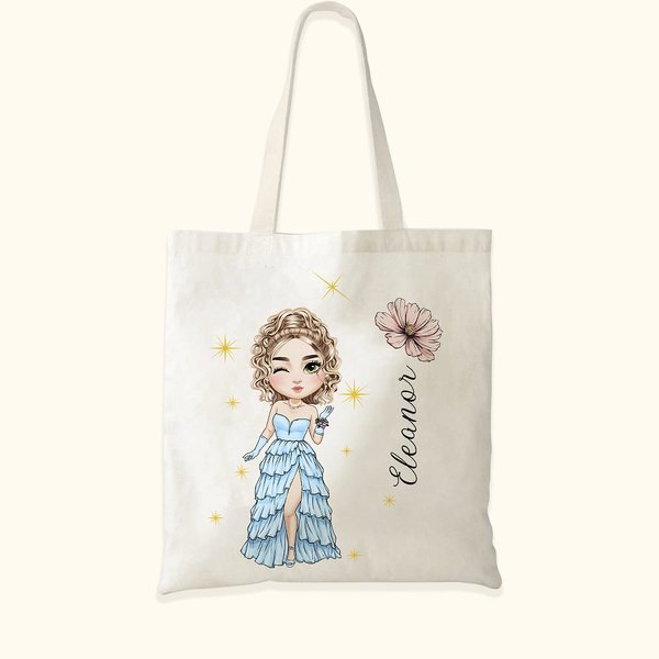 Gepersonaliseerde Fashionable Prom Queen Geboortebloem Canvas Tote Bag met Naam canvas tas Verjaardag Afstuderen Gift