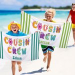 Personalized Multicolour Cute Monster Cousin Crew Oversized Quick Dry Beach Towel with Name Summer Travel Essential Pool Party Gift for Kids Family