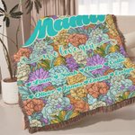 Personalized Colorful Bohemia Retro Flower Design Soft Throw Blanket with Name and Tassels Home Decor Mother's Day Birthday Gift for Mom Grandma